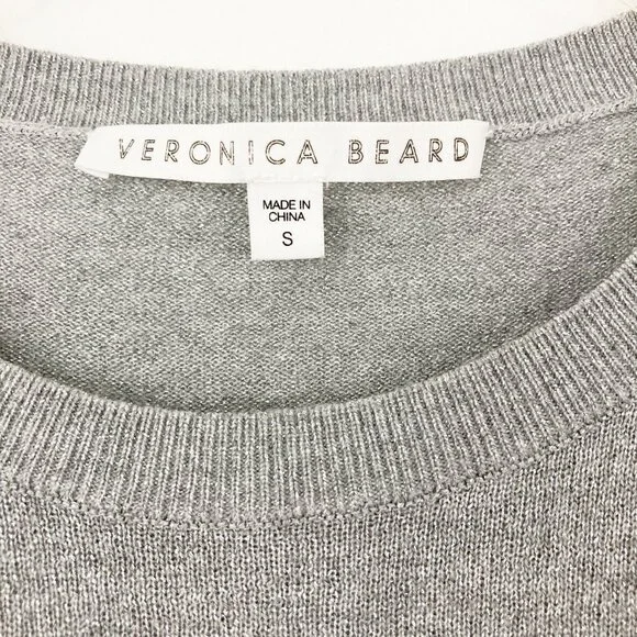 Veronica Beard Centre Ruffle Crewneck Metallic-knit Sweater Size S Gray Sparkle - Picture 7 of 10